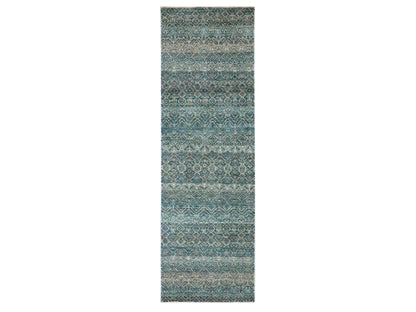 Blue 2'5" x 7'7" Modern and Contemporary Hand knotted Wool Rug - Sku: O076390