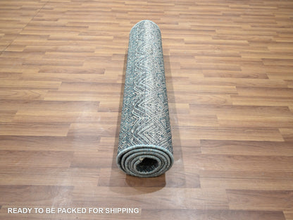 Blue 2'5" x 7'7" Modern and Contemporary Hand knotted Wool Rug - Sku: O076390