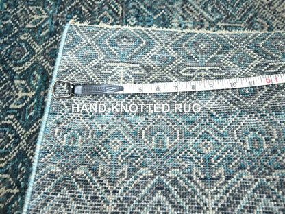 Blue 2'5" x 7'7" Modern and Contemporary Hand knotted Wool Rug - Sku: O076390