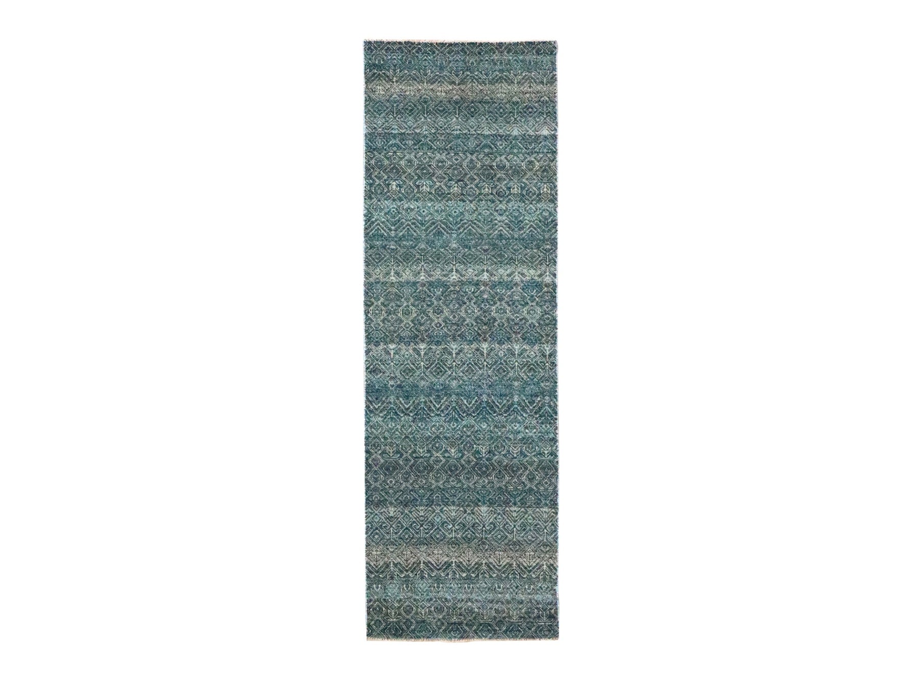 Blue 2'5" x 7'7" Modern and Contemporary Hand knotted Wool Rug - Sku: O076391