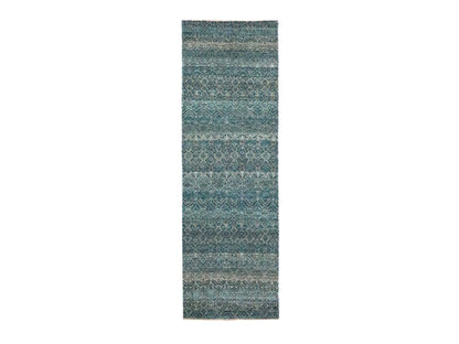 Blue 2'5" x 7'7" Modern and Contemporary Hand knotted Wool Rug - Sku: O076391