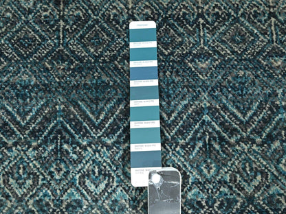 Blue 2'5" x 7'7" Modern and Contemporary Hand knotted Wool Rug - Sku: O076391