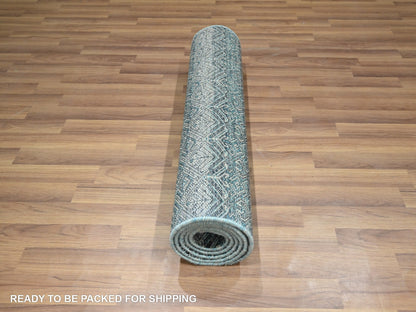 Blue 2'5" x 7'7" Modern and Contemporary Hand knotted Wool Rug - Sku: O076391