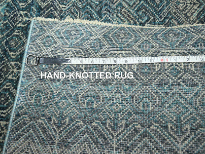 Blue 2'5" x 7'7" Modern and Contemporary Hand knotted Wool Rug - Sku: O076391