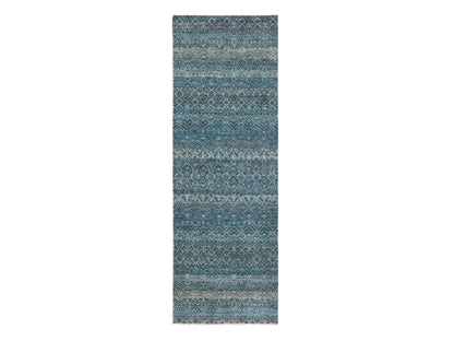 Blue 2'7" x 7'7" Modern and Contemporary Hand knotted Wool Rug - Sku: O076392