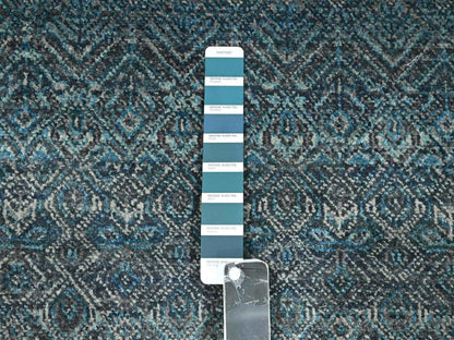 Blue 2'7" x 7'7" Modern and Contemporary Hand knotted Wool Rug - Sku: O076392