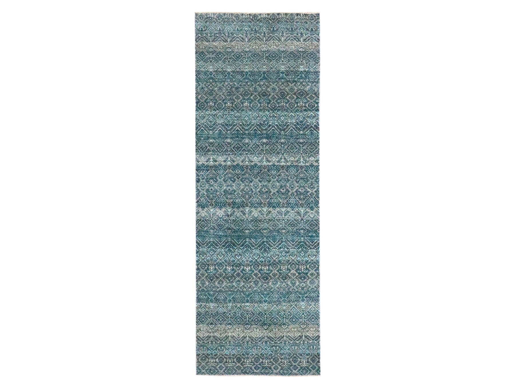 Blue 2'8" x 8'0" Modern and Contemporary Hand knotted Wool Rug - Sku: O076393