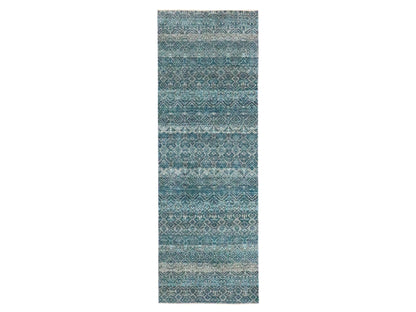 Blue 2'8" x 8'0" Modern and Contemporary Hand knotted Wool Rug - Sku: O076393