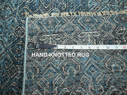 Blue 2'8" x 8'0" Modern and Contemporary Hand knotted Wool Rug - Sku: O076393