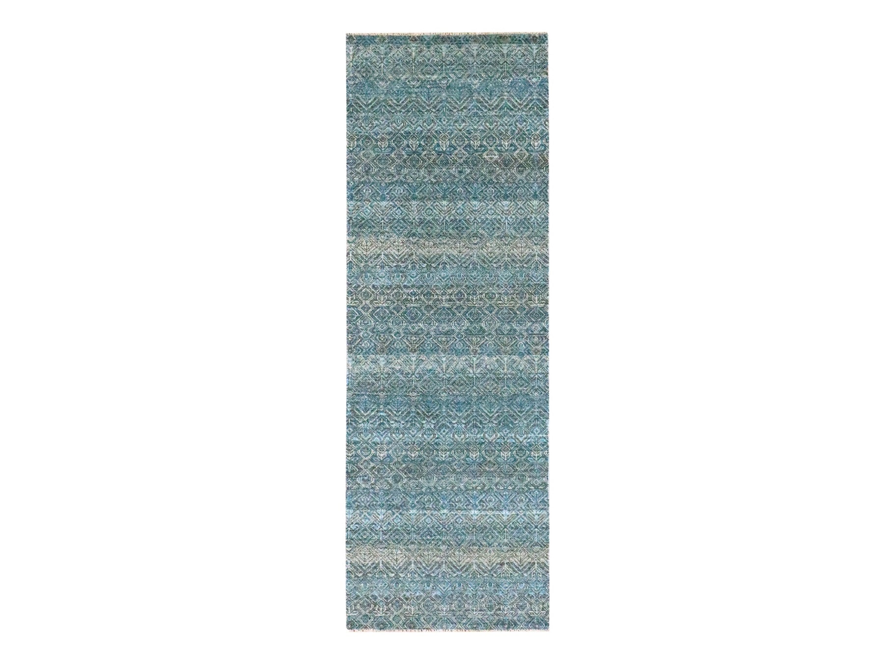 Blue 2'6" x 7'7" Modern and Contemporary Hand knotted Wool Rug - Sku: O076394