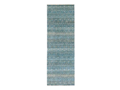 Blue 2'6" x 7'7" Modern and Contemporary Hand knotted Wool Rug - Sku: O076394