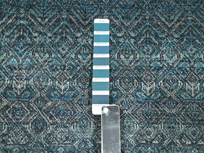 Blue 2'6" x 7'7" Modern and Contemporary Hand knotted Wool Rug - Sku: O076394