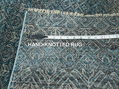 Blue 2'6" x 7'7" Modern and Contemporary Hand knotted Wool Rug - Sku: O076394