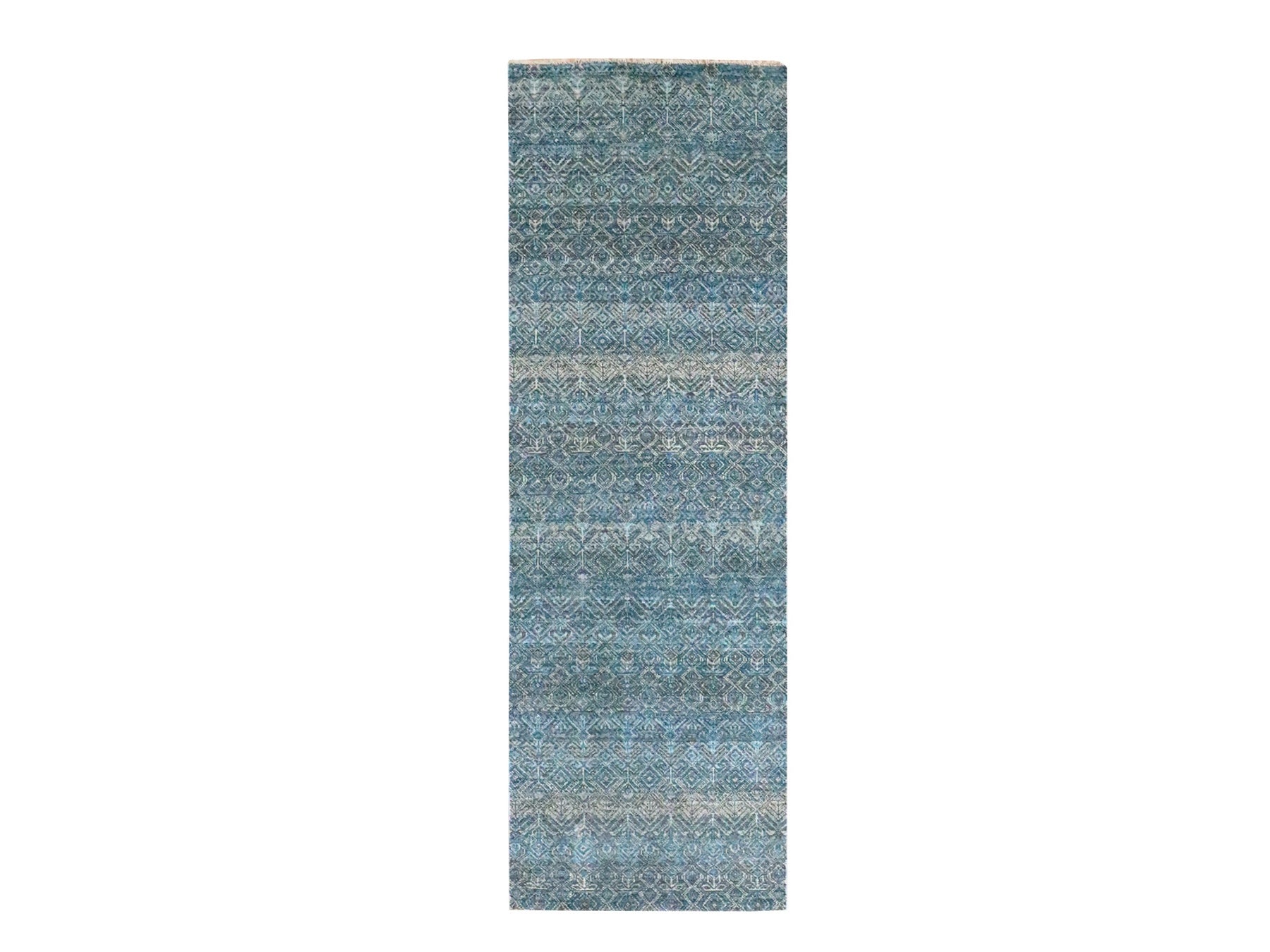 Blue 2'6" x 7'8" Modern and Contemporary Hand knotted Wool Rug - Sku: O076395