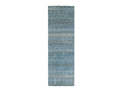 Blue 2'6" x 7'8" Modern and Contemporary Hand knotted Wool Rug - Sku: O076395