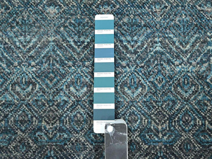 Blue 2'6" x 7'8" Modern and Contemporary Hand knotted Wool Rug - Sku: O076395
