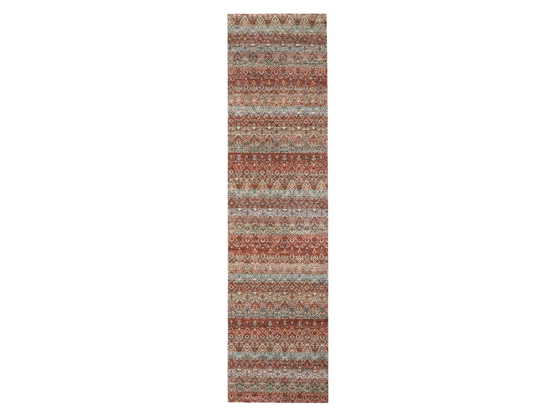 Modern / Contemporary hand-knotted wool runner in Red, 2'7" x 10'2" — SKU O076396