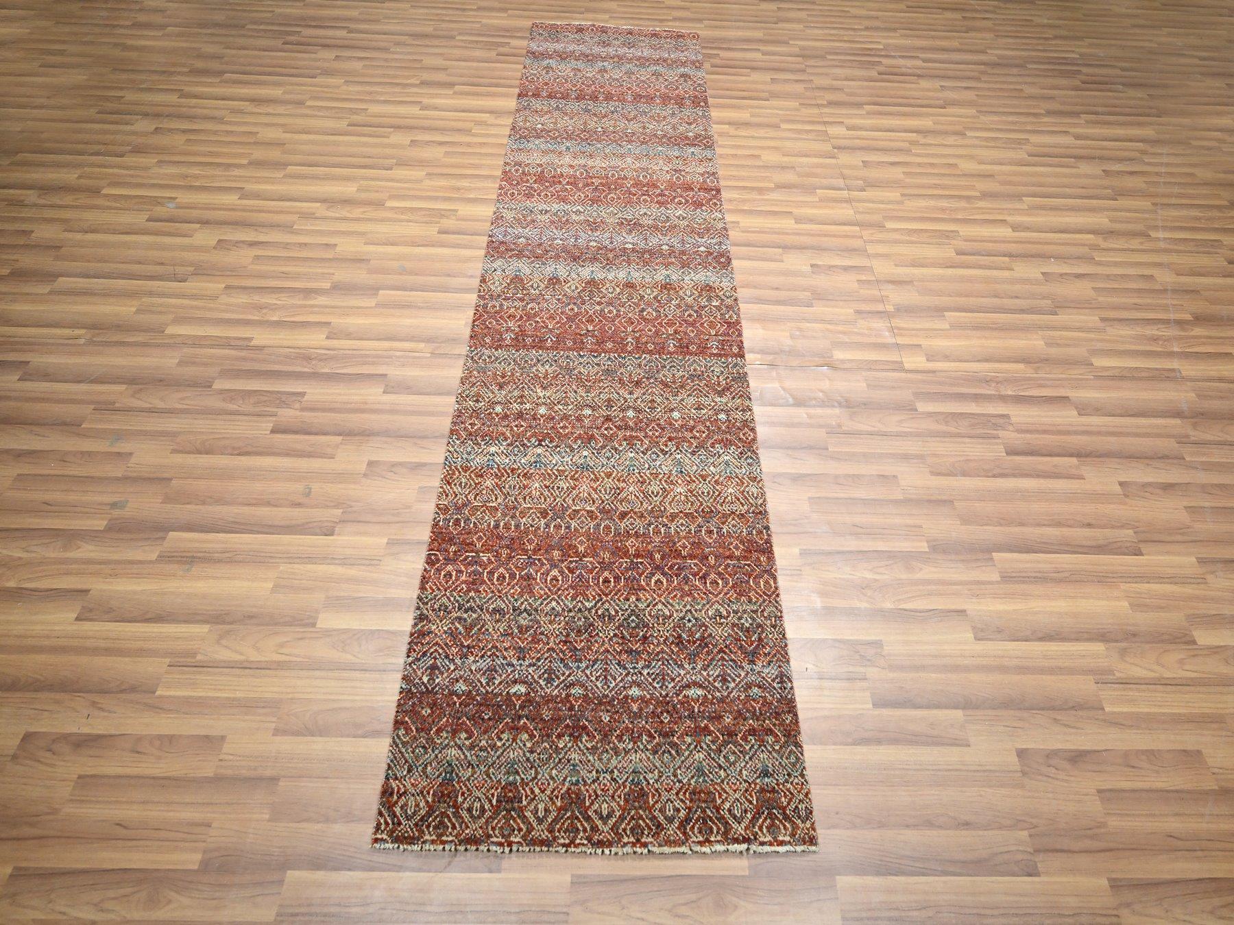 Modern / Contemporary hand-knotted wool runner in Red, 2'7" x 10'2" — SKU O076396 (view 2)