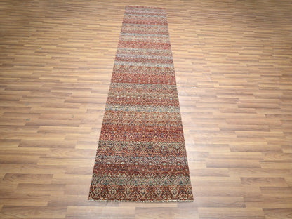 Modern / Contemporary hand-knotted wool runner in Red, 2'7" x 10'2" — SKU O076396 (view 2)