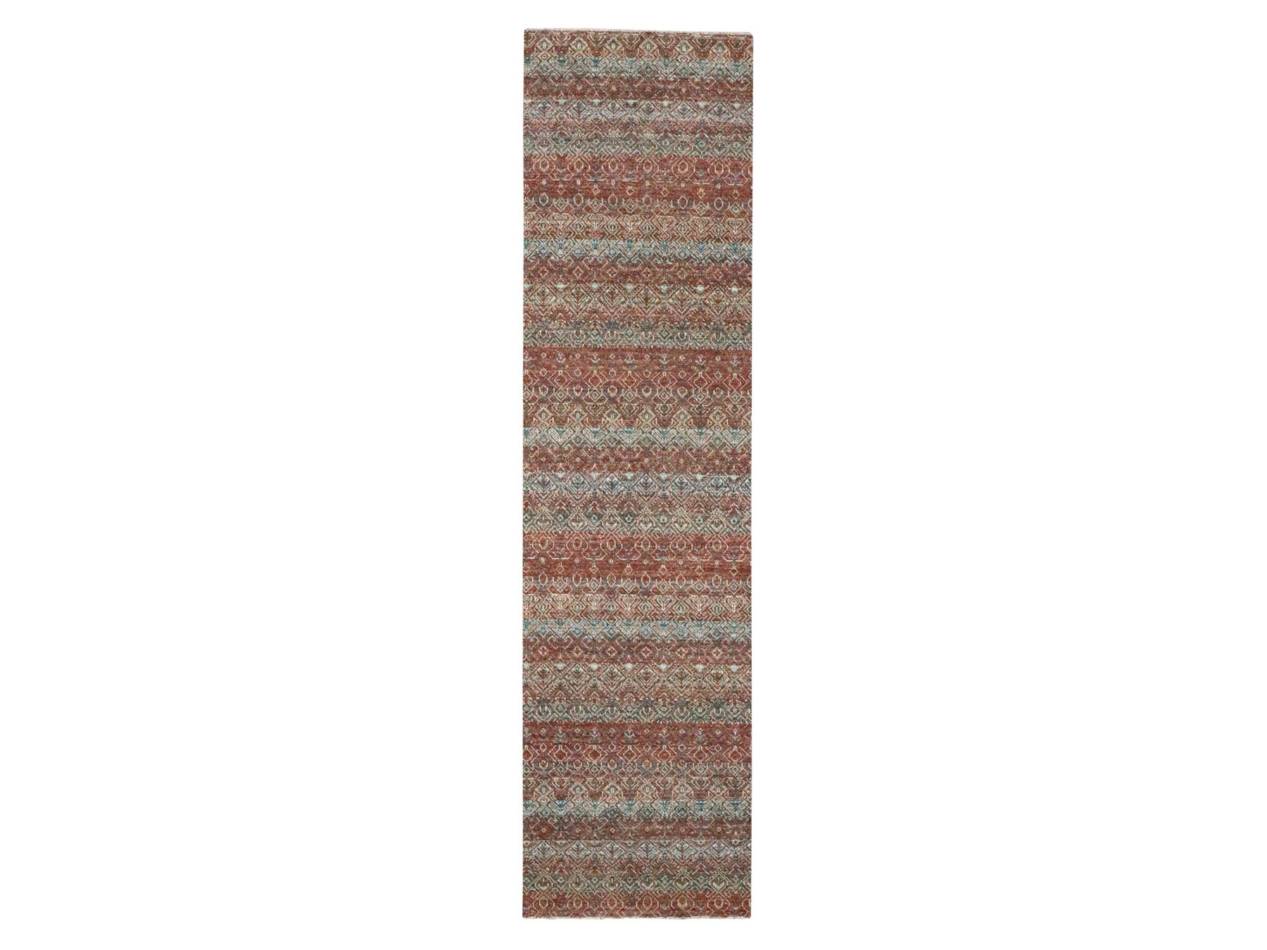 Modern / Contemporary hand-knotted wool runner in Red, 2'7" x 10'2" — SKU O076397