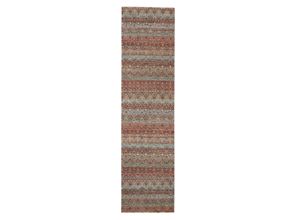 Modern / Contemporary hand-knotted wool runner in Red, 2'7" x 10'2" — SKU O076397