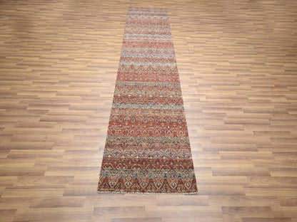 Modern / Contemporary hand-knotted wool runner in Red, 2'7" x 10'2" — SKU O076397 (view 2)