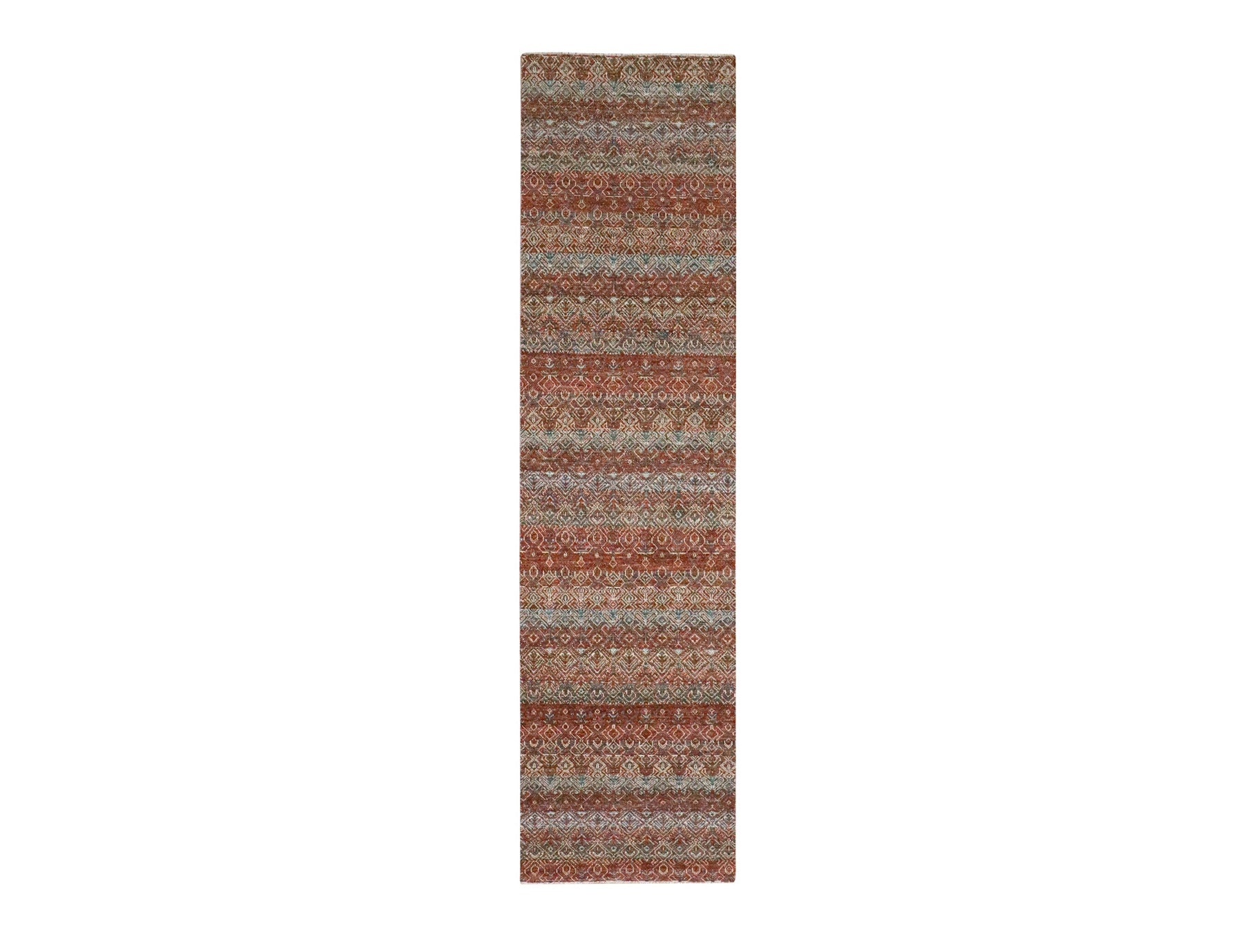 Modern / Contemporary hand-knotted wool runner in Red, 2'7" x 10'2" — SKU O076398