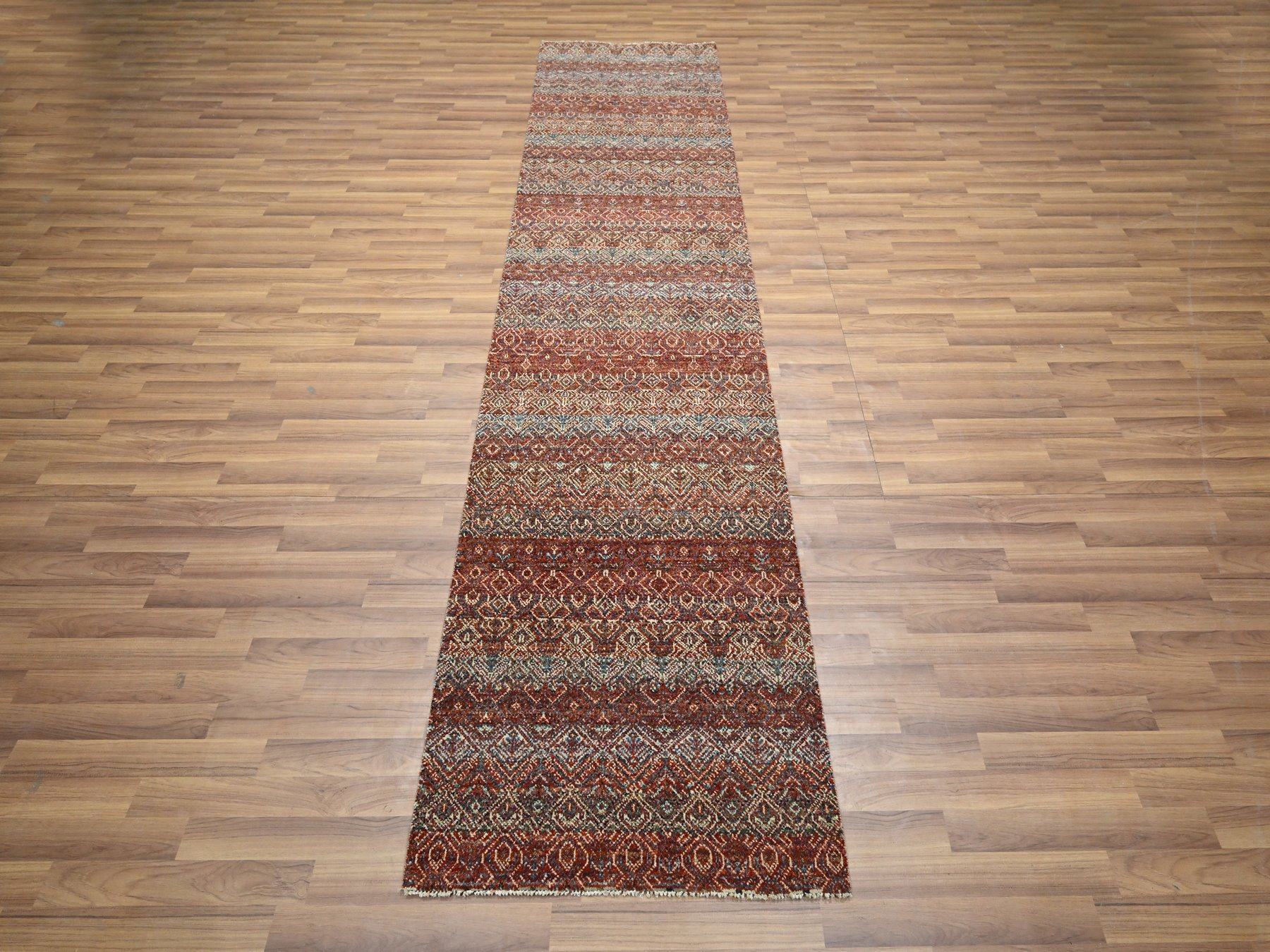 Red 2'7" x 10'2" Modern and Contemporary Hand knotted Wool Rug - Sku: O076398