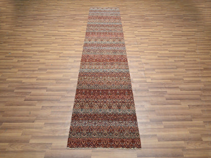 Red 2'7" x 10'2" Modern and Contemporary Hand knotted Wool Rug - Sku: O076398
