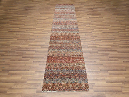 Modern / Contemporary hand-knotted wool runner in Red, 2'7" x 9'11" — SKU O076399 (view 2)