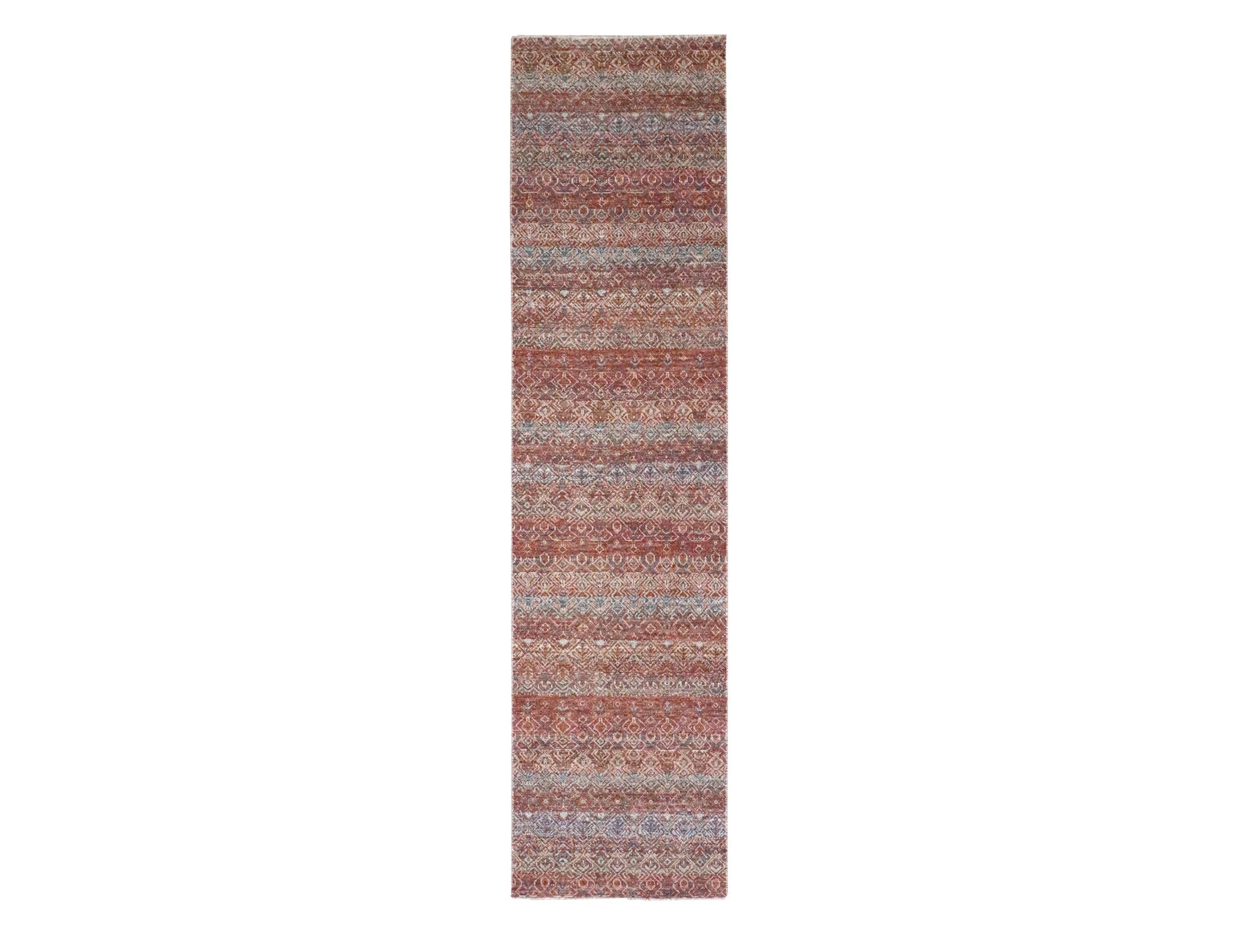 Modern / Contemporary hand-knotted wool runner in Red, 2'6" x 10'2" — SKU O076400