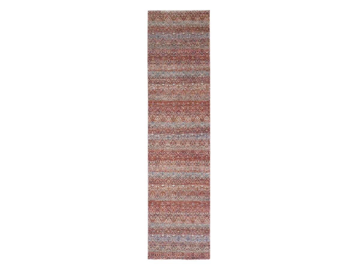 Modern / Contemporary hand-knotted wool runner in Red, 2'6" x 10'2" — SKU O076400