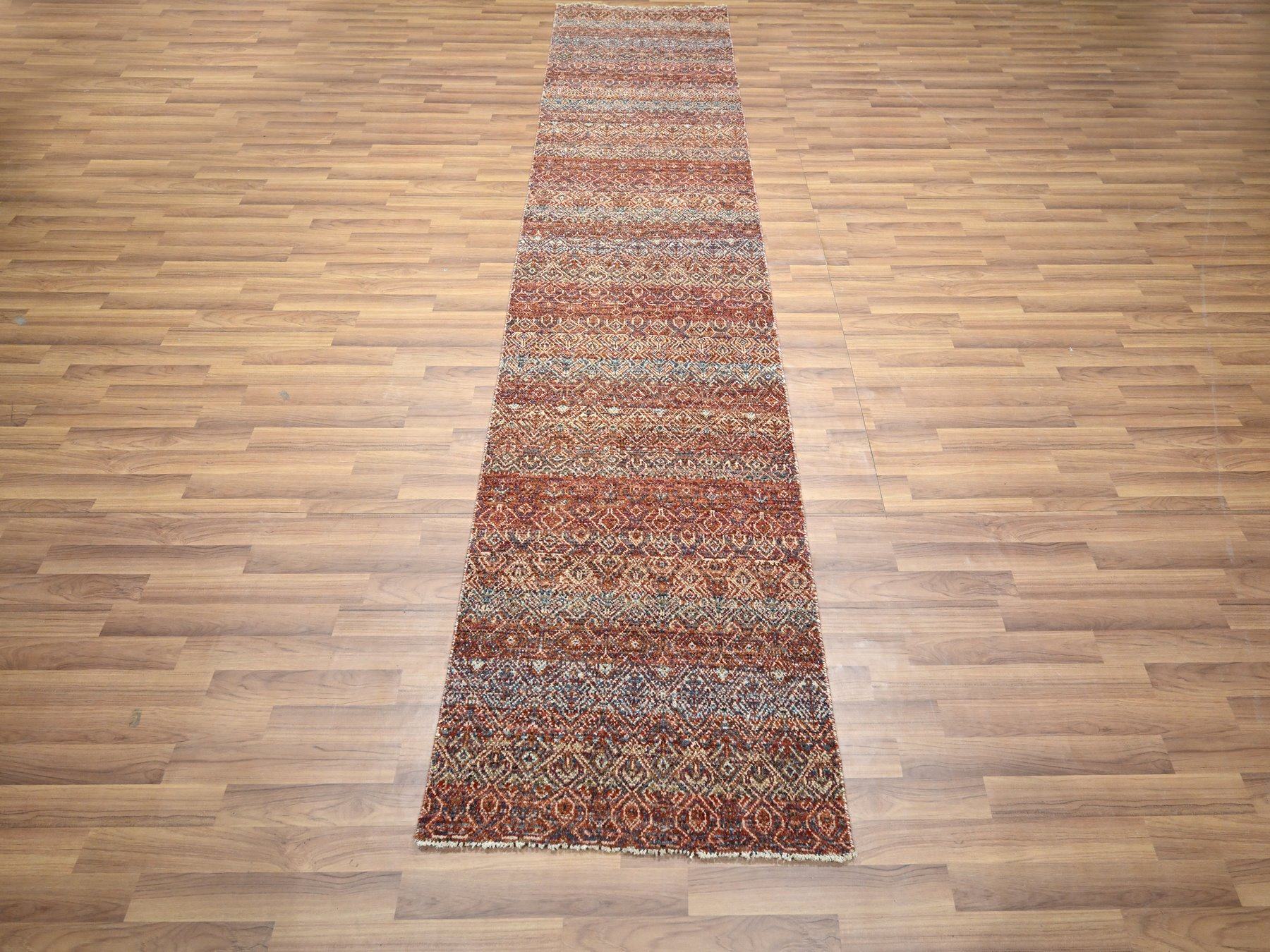 Modern / Contemporary hand-knotted wool runner in Red, 2'6" x 10'2" — SKU O076400 (view 2)