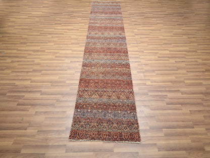 Modern / Contemporary hand-knotted wool runner in Red, 2'6" x 10'2" — SKU O076400 (view 2)