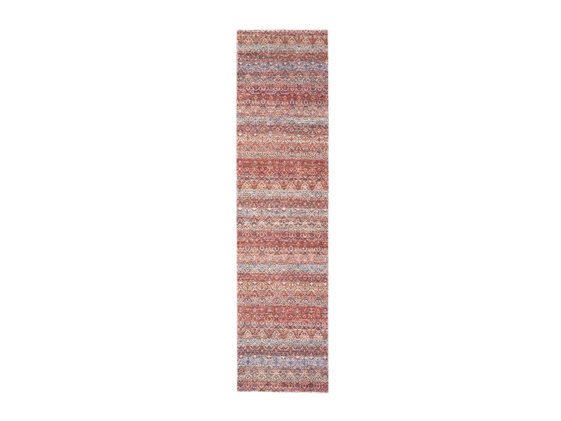 Modern / Contemporary hand-knotted wool runner in Red, 2'6" x 10'2" — SKU O076401