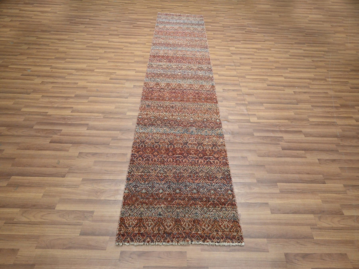 Modern / Contemporary hand-knotted wool runner in Red, 2'6" x 10'2" — SKU O076401 (view 2)