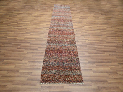 Modern / Contemporary hand-knotted wool runner in Red, 2'6" x 10'2" — SKU O076401 (view 2)