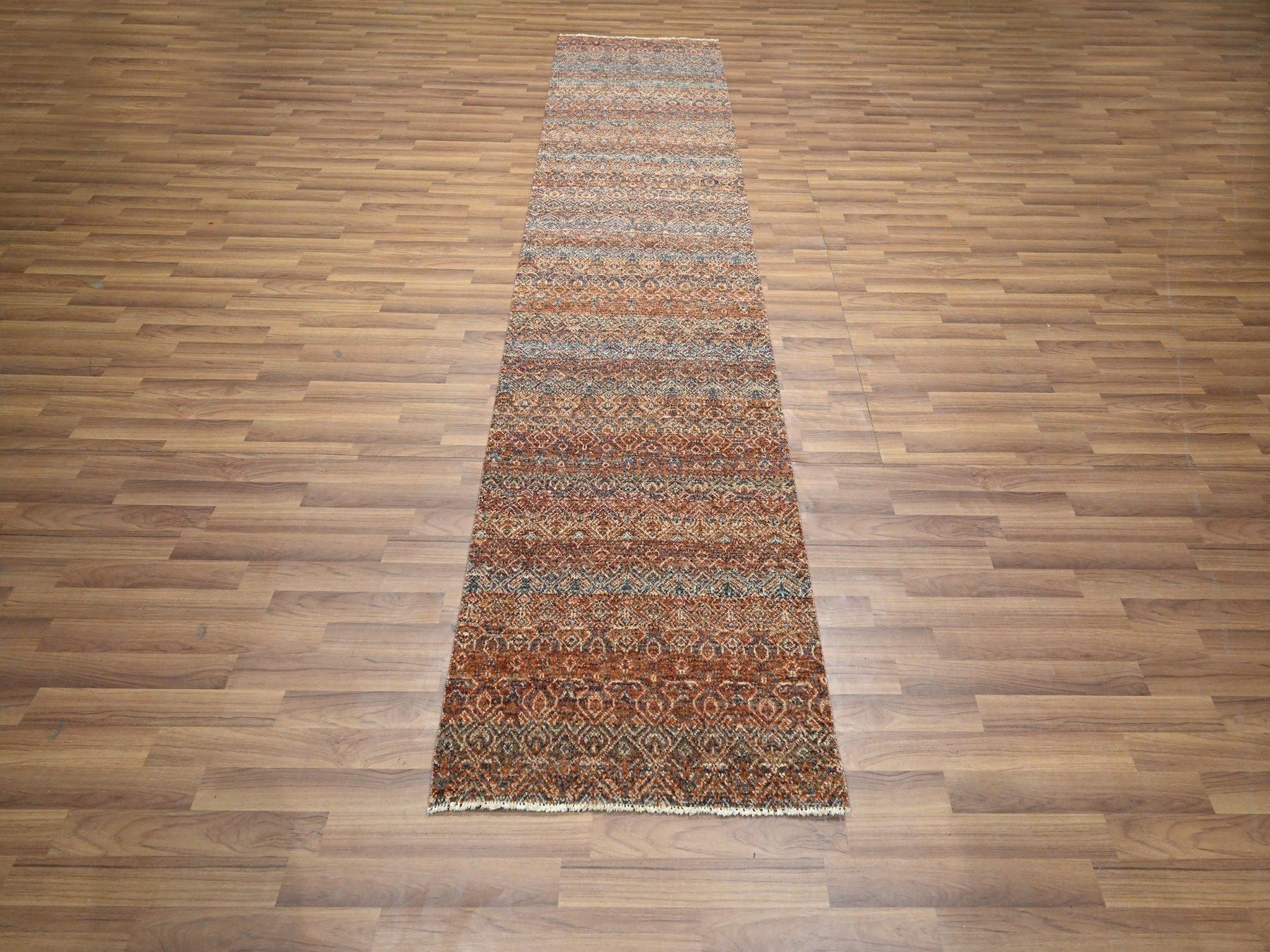 Modern / Contemporary hand-knotted wool runner in Red, 2'7" x 10' — SKU O076402 (view 2)