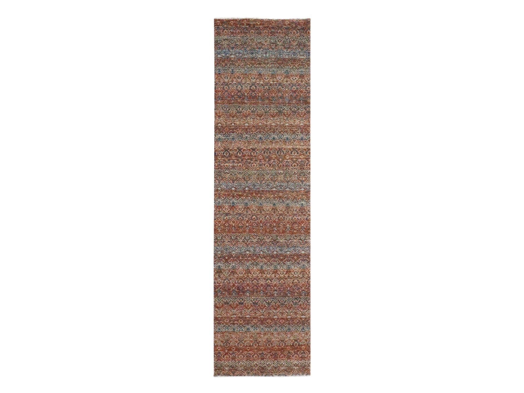 Modern / Contemporary hand-knotted wool runner in Red, 2'7" x 10' — SKU O076403