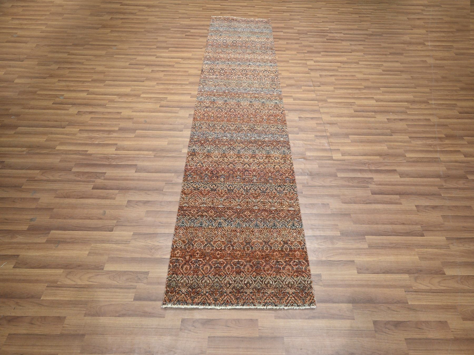 Modern / Contemporary hand-knotted wool runner in Red, 2'7" x 10' — SKU O076403 (view 2)