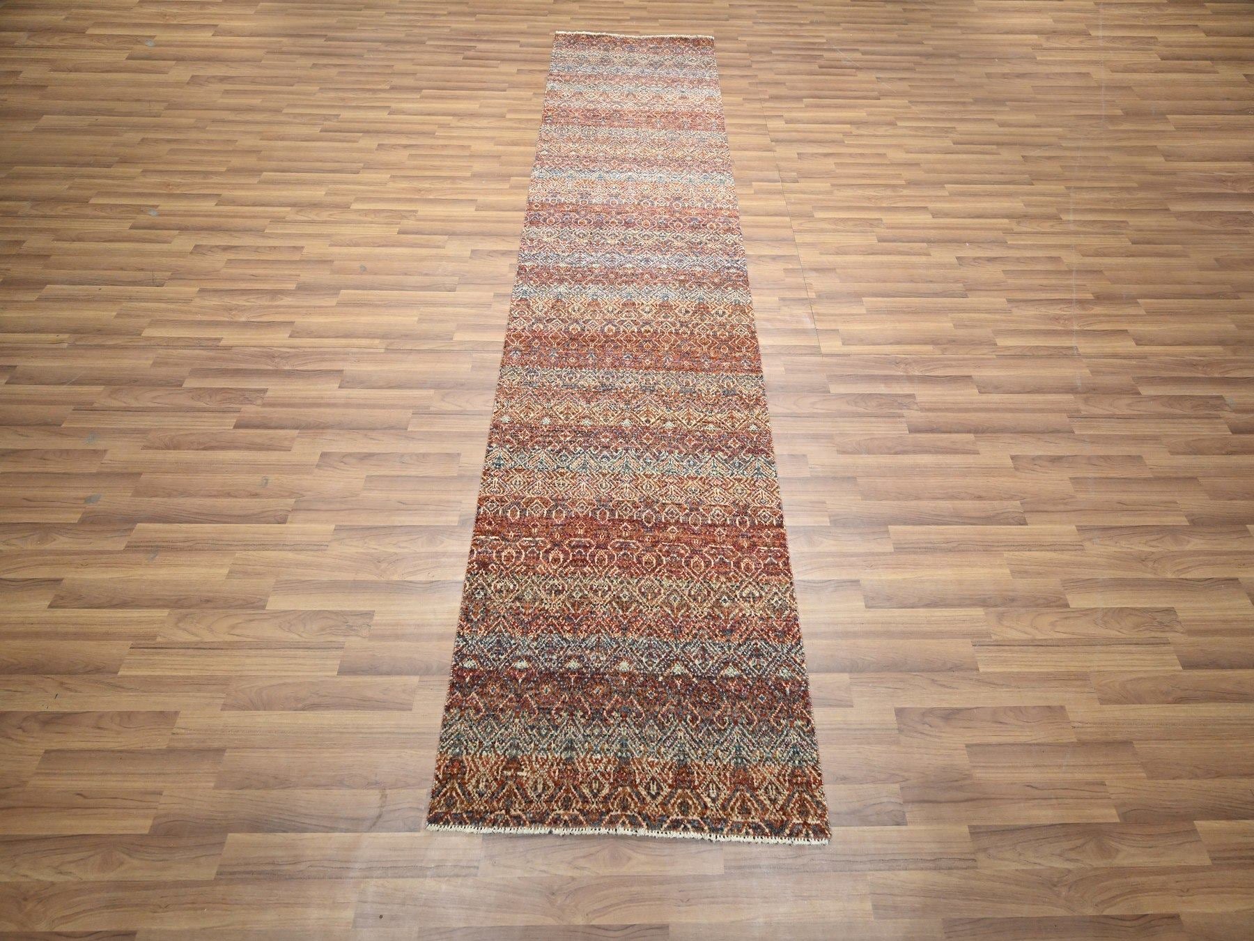 Modern / Contemporary hand-knotted wool runner in Red, 2'7" x 9'11" — SKU O076405 (view 2)