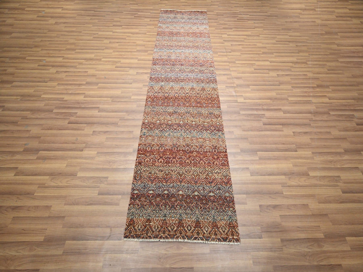Modern / Contemporary hand-knotted wool runner in Red, 2'7" x 9'11" — SKU O076405 (view 2)