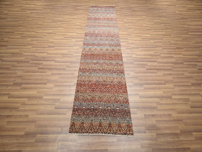 Modern / Contemporary hand-knotted wool runner in Red, 2'7" x 9'11" — SKU O076405 (view 2)