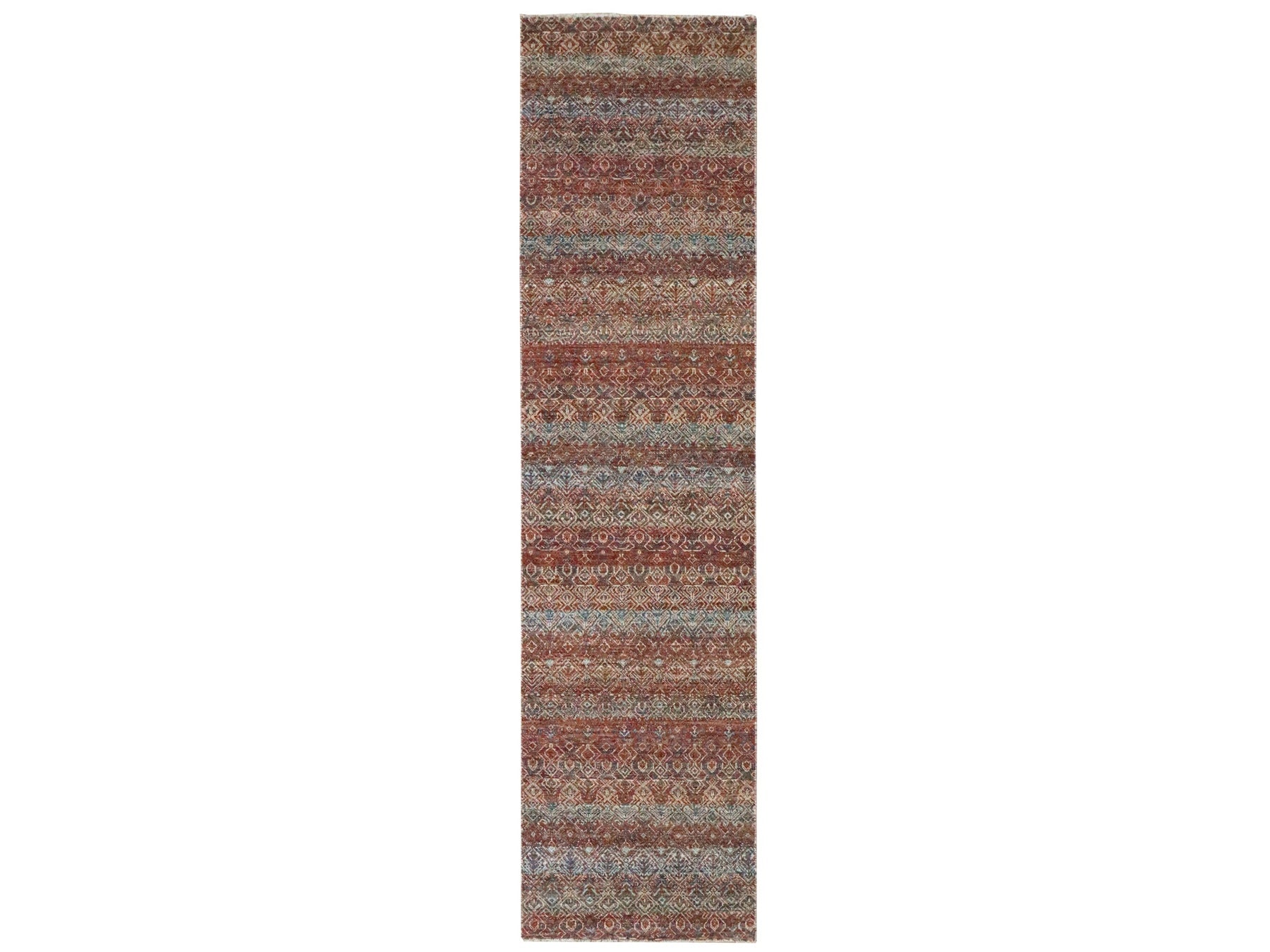 Modern / Contemporary hand-knotted wool runner in Red, 2'6" x 10'2" — SKU O076406