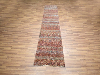 Modern / Contemporary hand-knotted wool runner in Red, 2'6" x 10'2" — SKU O076406 (view 2)