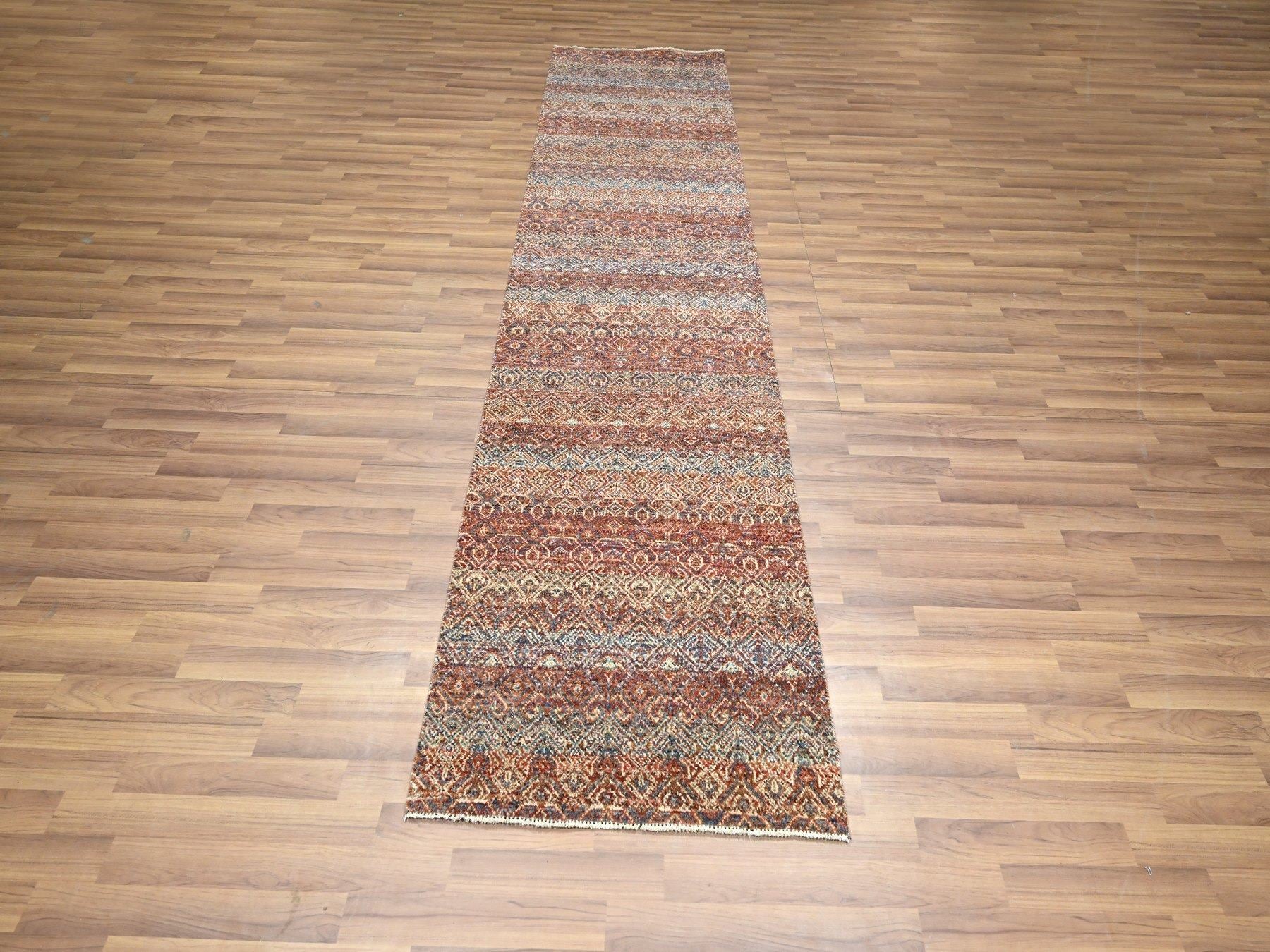 Modern / Contemporary hand-knotted wool runner in Red, 2'7" x 9'11" — SKU O076407 (view 2)