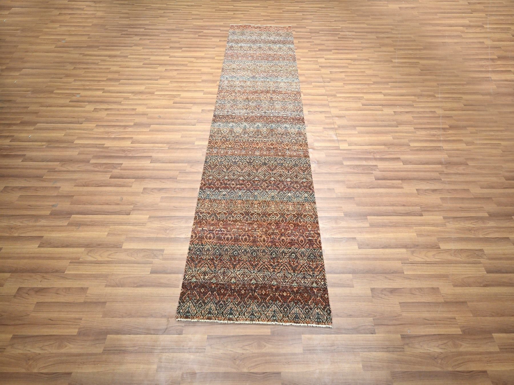 Modern / Contemporary hand-knotted wool runner in Red, 2'7" x 10' — SKU O076408 (view 2)