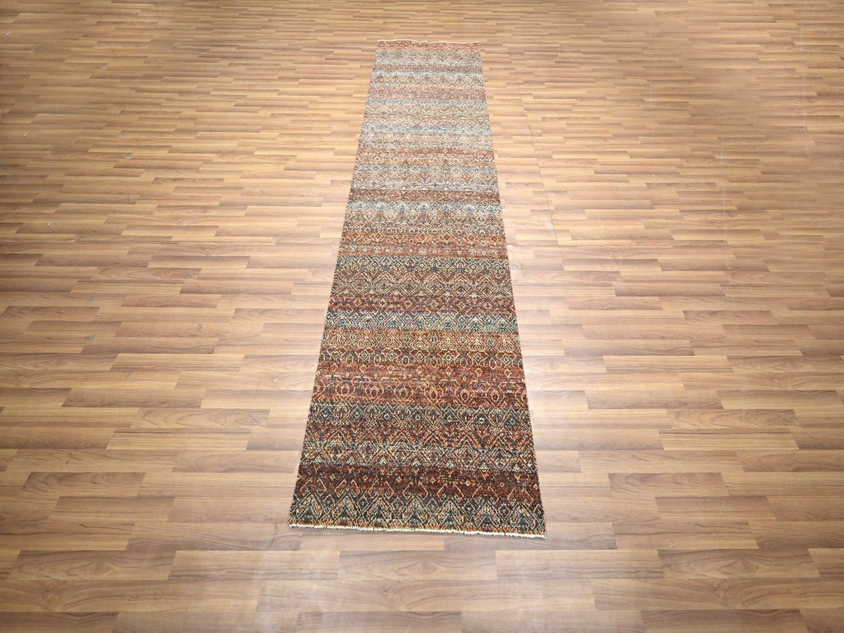 Modern / Contemporary hand-knotted wool runner in Red, 2'7" x 10' — SKU O076408 (view 2)