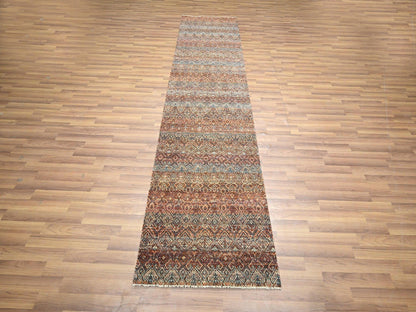 Modern / Contemporary hand-knotted wool runner in Red, 2'7" x 9'11" — SKU O076409 (view 2)