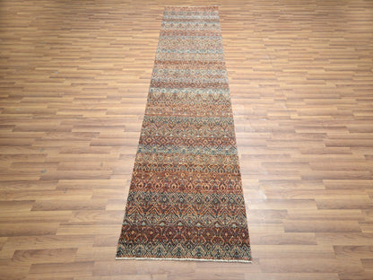 Modern / Contemporary hand-knotted wool runner in Red, 2'7" x 10' — SKU O076410 (view 2)